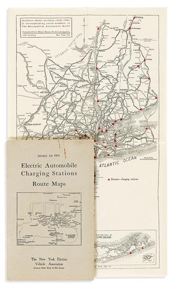 (AUTOMOBILES -- EV'S IN 1915!) New York Electric Vehicle Association. Electric Automobile Charging Stations Route Maps.